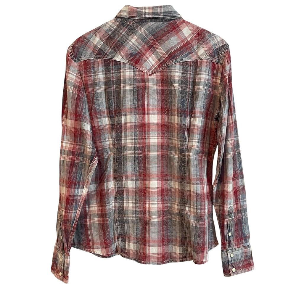 VTG.‎ Panhandle Slim Western Plaid Snap Shirt Womens L Red Blue Country Cowgirl - Picture 2 of 9